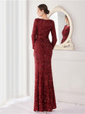Graceful Long Sleeve Solid Color Sequins Fishtail Split Evening Dresses