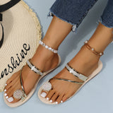 Super Cute Toe Ring Flat Heel Rhinestone Beach Sandals