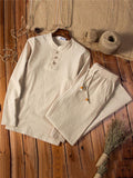 Casual Loose Vintage Comfy Linen Long Sleeve T-Shirts+Pants