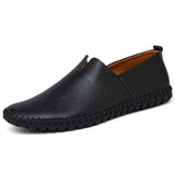 Men's Simple Pure Color Stitches Breathable Genuine Leather Shoes