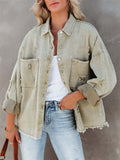 Women's Trendy Lapel Raw Edge Long Sleeve Denim Jacket