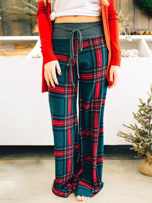 Women's Classic Style Loose Drawstring Plaid Home Pants