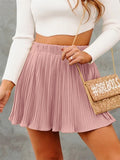 Female Gentle Elastic High Waisted Plain Pleated Skirts