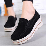 Fur Lining Genuine Leather Thick Sole Wedge Heel Loafers