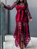 Stunning Waist Tie Lace Design Asymmetric Hem Dress for Prom