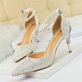 New Fashion Sequins Design Buckle Sparkly High Heels