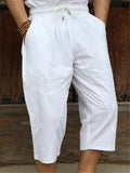 Mens Loose Hipster Cotton&Linen Cropped Pants