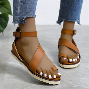 Stylish Female Ankle Buckle Straps Flat Heel Sandals