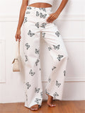 Women's Super Cute Butterfly Print Soft Loose White Color Denim Jeans