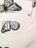 Women's Super Cute Butterfly Print Soft Loose White Color Denim Jeans