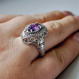 Women's Retro Modern Openwork Purple Zircon Silver Ring