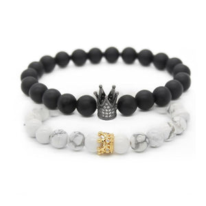 Black And White Beads Crown King Charm Bracelets
