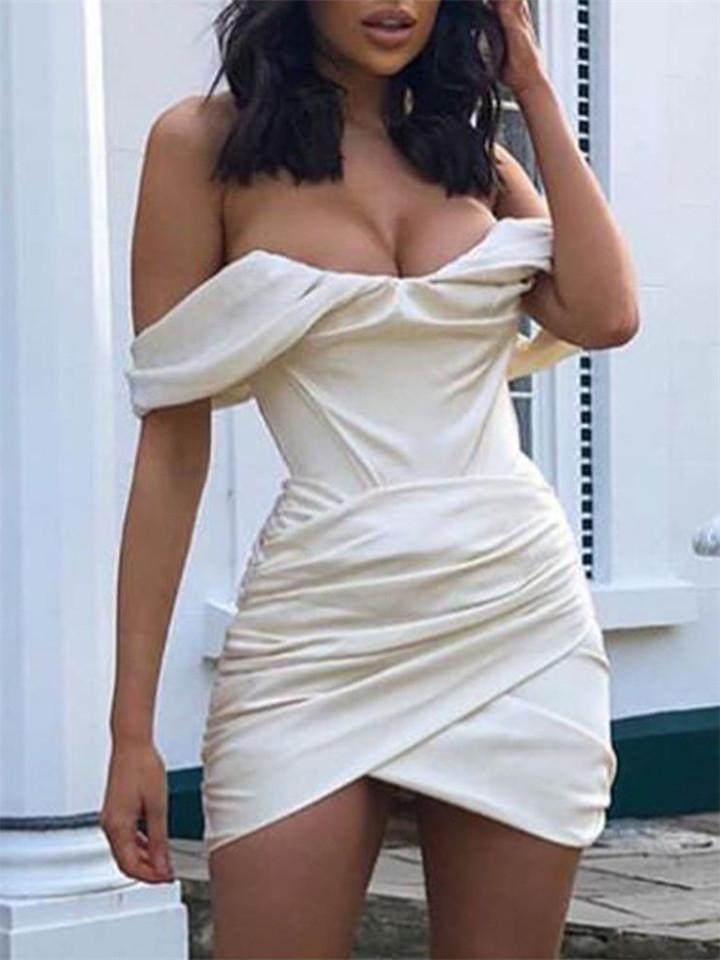 Sexy Satin Off Shoulder Strapless Bodice Fold Dress For Party