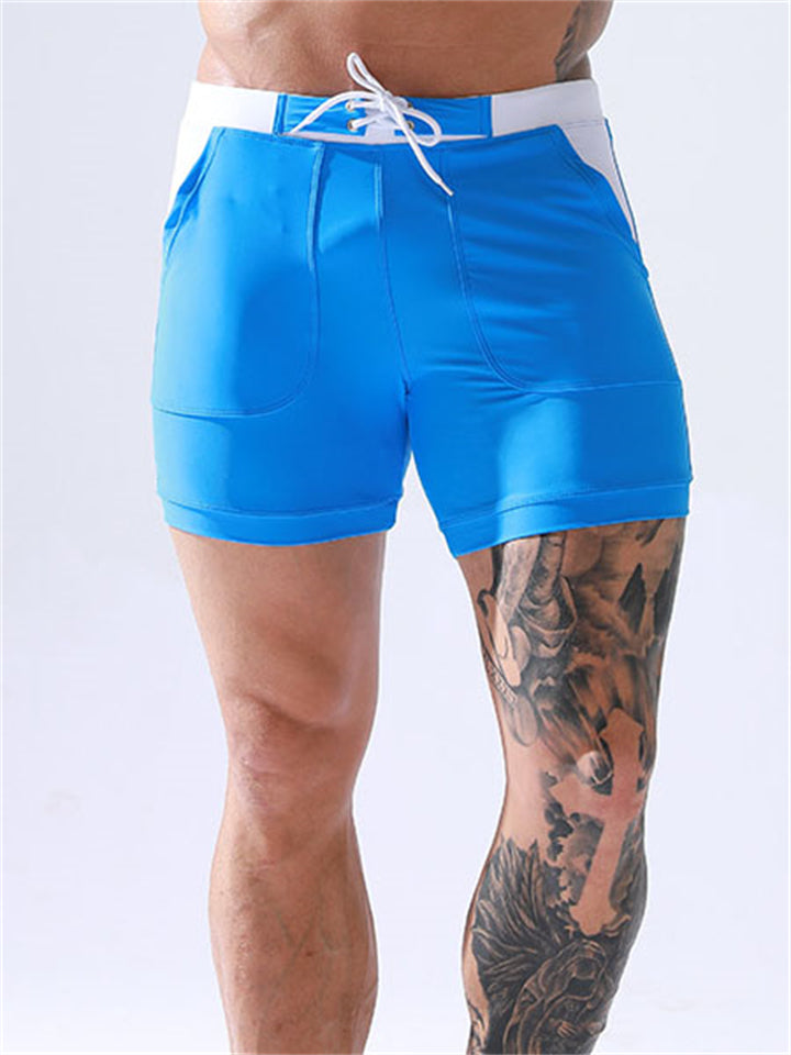 Men's Summer Waterproof Contrast Color Elastic Waist Swimming Shorts