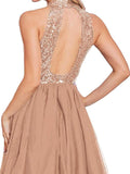 Pretty Rose Gold Sequin A-Line Halter Cocktail Dresses For Party