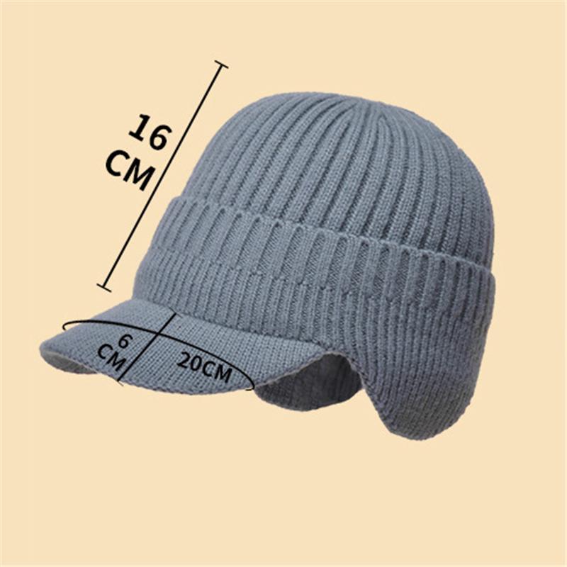 Men’s Warm Windproof Ribbed Knitted Brim Cap with Ear Flaps