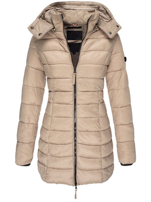 Elegant Detachable Hooded Women's Mid-Length Slim-Fit Thermal Down Coat