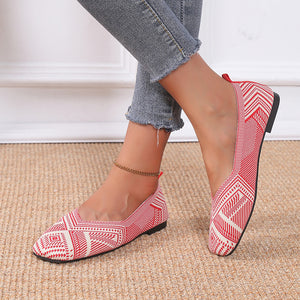 Casual Square Toe Printed Flat Heel Loafers