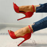 Sexy Peep Toe Ankle Strap Snake Pattern Red Heels Sandals