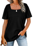 Square Neck Short Sleeve T-Shirts For Women
