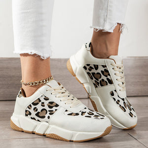 Female Large Size Round Head Sports Casual Leopard Loafers