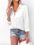 Office Lady Simple Button Pocket Comfortable Pure Color Silk Blouses