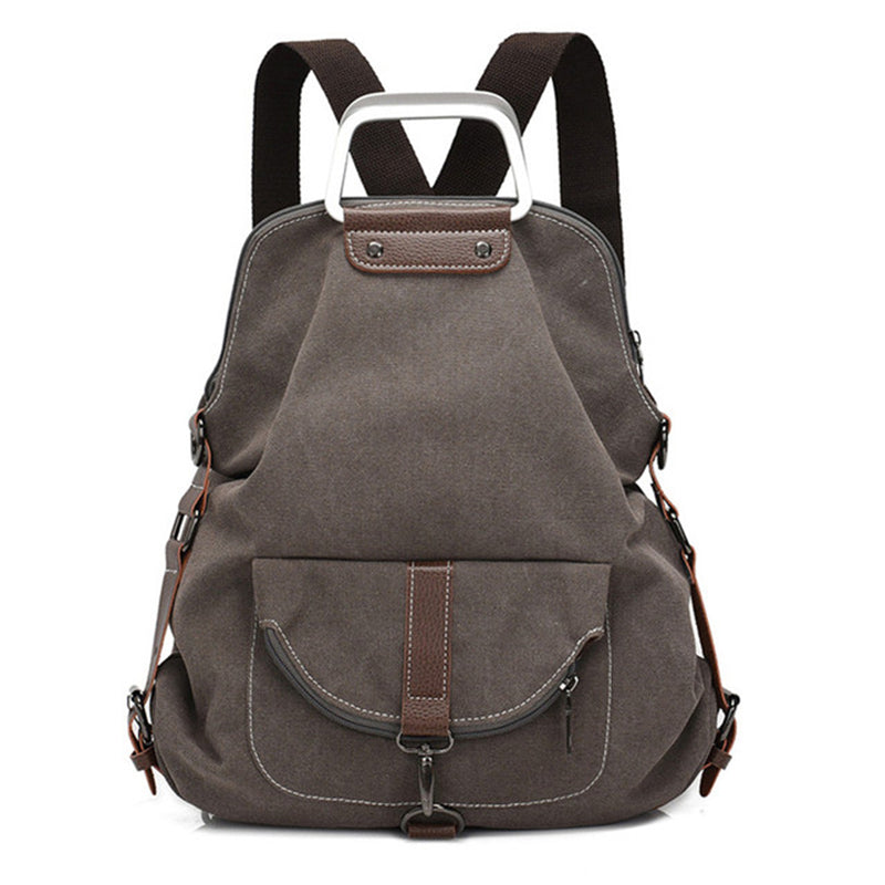 New Canvas Zipper Up Metal Handle Designer Backpack