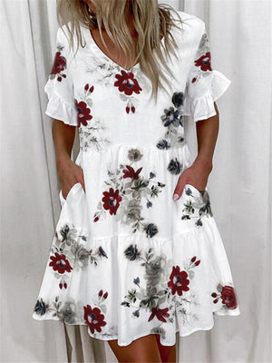 Casual Printed Short Sleeve Dresses With Pockets