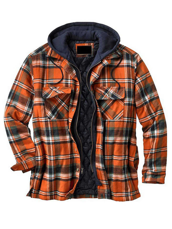 Men's Classic Plaid Hooded Casual Cotton Coats for Winter