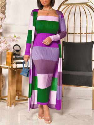 Ankle-Length Striped Design Contrasting Color Two Piece Outfits