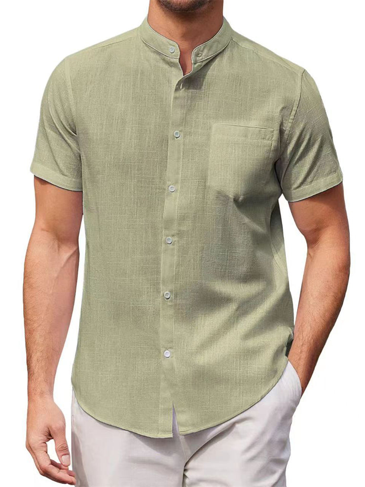 Male Cozy Short Sleeve Slim Fit Stand Collar Shirts