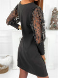 Lady Trendy Pullover Pure Color Hollow Out Lace Sleeve Dress