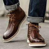 Mens Casual High Top Lace Up Genuine Leather Round Toe Ankle Boots