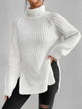 Womens Trendy Turtleneck Side Split Hem Oversized Long Sleeve Knitted Sweaters