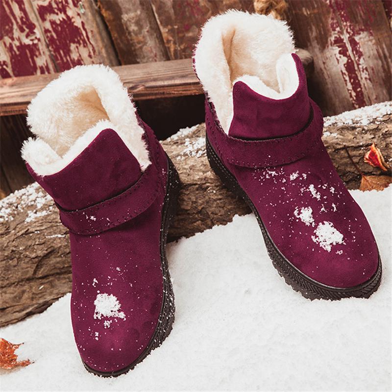 Casual Suede Buckle Warm Fur Lined Snow Ankle Boots For Women
