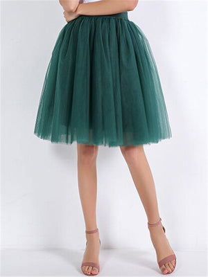 Casual Pretty Knee Length 7 Layers Solid Collor Tulle Skirts