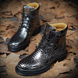 Men's Snake Printing Leather Martin Boots