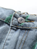 Men's Fashion Green Slanting Line Washed Effect Straight Leg Jeans