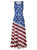 Vintage Flag Print Sleeveless Round Neck Maxi Dress