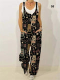 Women's Cute Allover Cartoon Animal Print Sleeveless Loose Jumpsuit