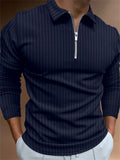 Men's Fashion Long Sleeve Vertical Stripe Zipper Polo Tops