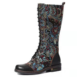 Vintage Style Pretty Fashion PU Zipper Printed Boots For Women