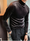 Slim Velvet Mock Neck Long Sleeve T-Shirts