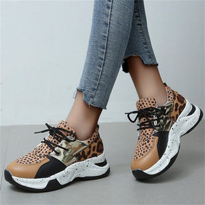 Women's Fashion Leopard Printed Lace Up Thick Bottom Shoes