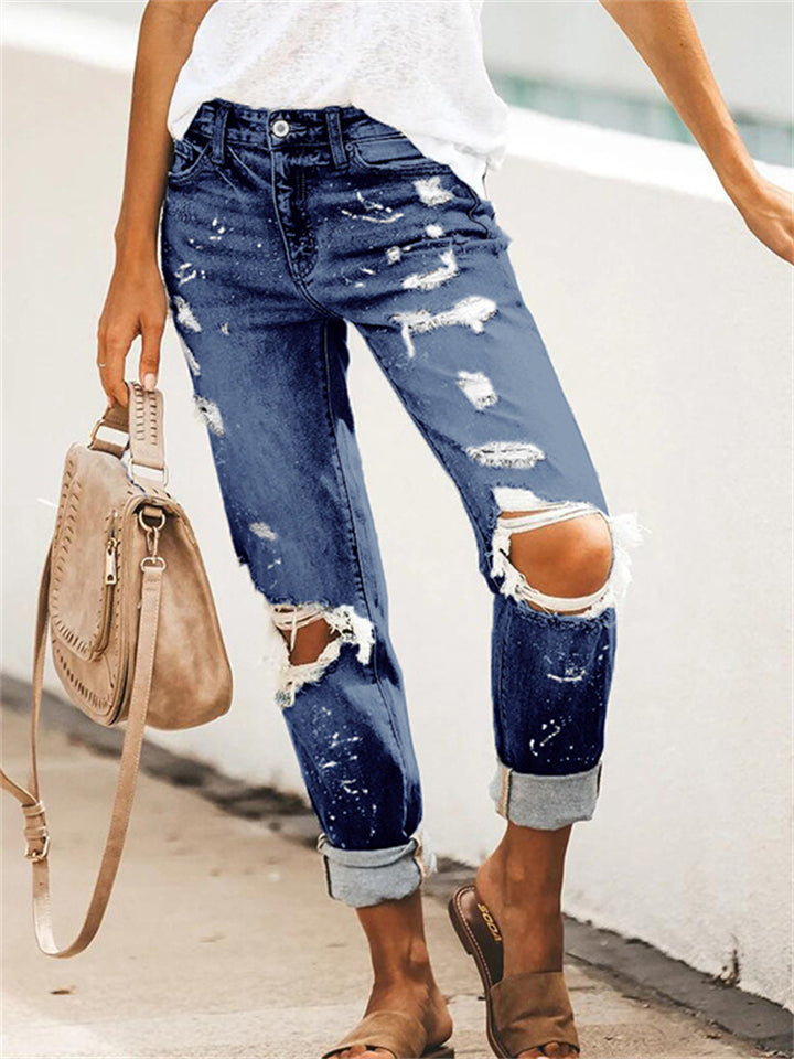 Trendy Straight Leg Ripped Jeans