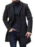 Winter British Lapel Single Breasted Mid Length Woolen Coats for Men