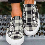Fashion Plaid Flat Heel Canvas Loafers Shoes