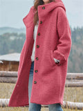Stylish Button Up Hooded Woolen Overcoat Windbreaker for Women