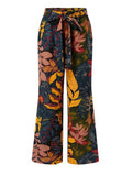 Stylish Floral Printing Waist Tie Wide-Leg Pants