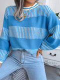 Comfy Contrast Color Leisure Long Sleeve Ladies Knitted Sweaters